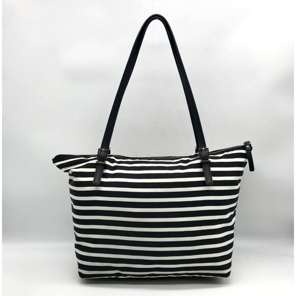 Kate Spade Black & Clotted Cream Striped Nylon Watson Lane Maya Tote Bag - Picture 2 of 11
